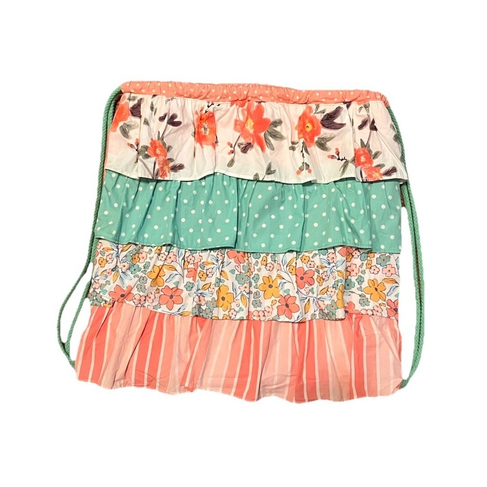 Matilda Jane Backpack Pink Polka Dot Drawstring Bag Ruffle Cotton Floral Cottage